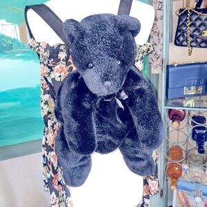 Mango vintage black teddy bear plush backpack